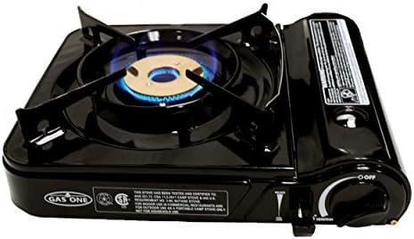 GAS ONE GS-3800DF Dual Spiral Flame 11,000 BTU Portable Gas Stove with Heavy Duty Clear Carrying Case, CSA Listed , Black