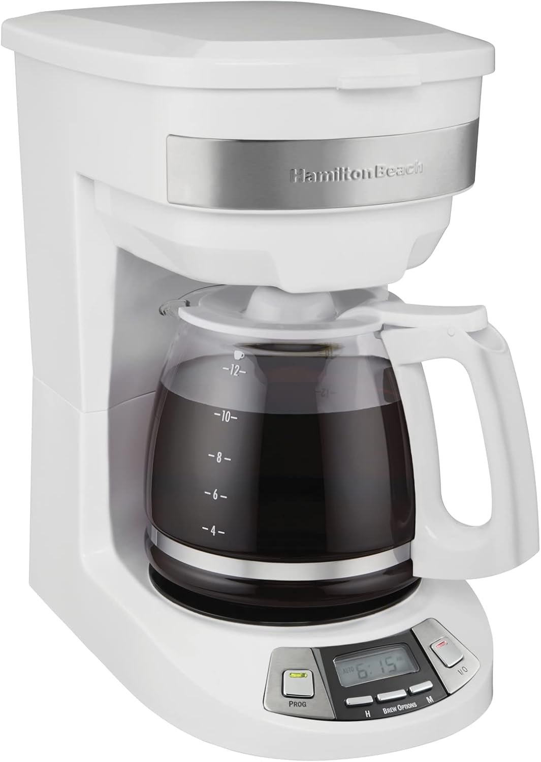 Hamilton Beach 12 Cup Programmable Drip Coffee Maker | Regular & Bold Brew Options | Auto Pause and Pour | Glass Carafe | White | 46294J