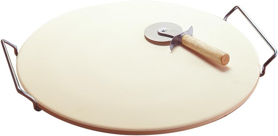 GoodCook Oven to Table Ceramic Stoneware Pizza Stone with Metal Rack, 14.75″, White