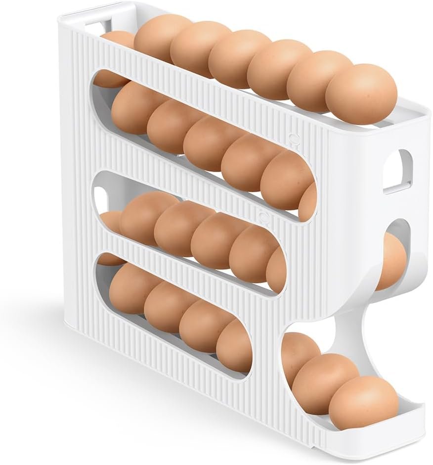 Sotfamily FIFO Egg Holder for Fridge, Egg Organizer for 28 Large Size Eggs | 1-Pack Auto Rolling Egg Dispenser for Refrigerator, Space-Saving Egg Roller/Container/Storage for Kitchen Countertop