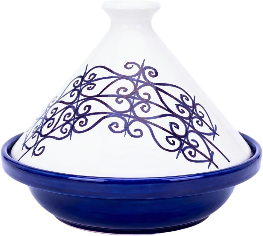 LamsaStyle Tagine Pot for Cooking – Large Moroccan Ceramic Clay Pot 12″, 5.5 QT – Handmade & Hand-Painted on Base AND Lid – Non-Stick, Lead-Free – Stovetop, Microwave & Oven Safe – Tunisian Artisan Gift Set