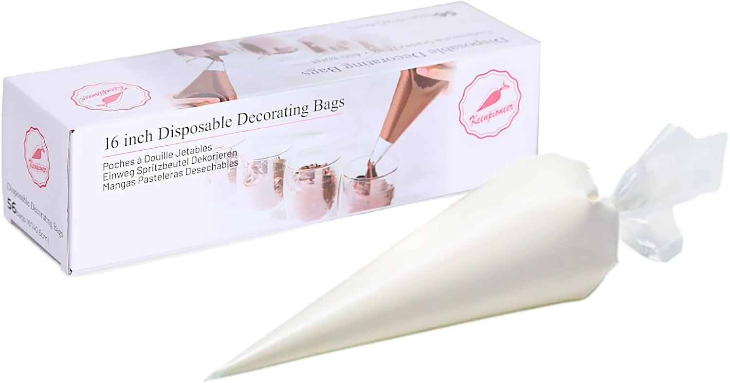 Piping Bag – Disposable Cake Decorating Bag | Pastry Bag 56 Count, 16 inch, Clear, Tipless Icing Bags, Cream Frosting and Cookie Decoration