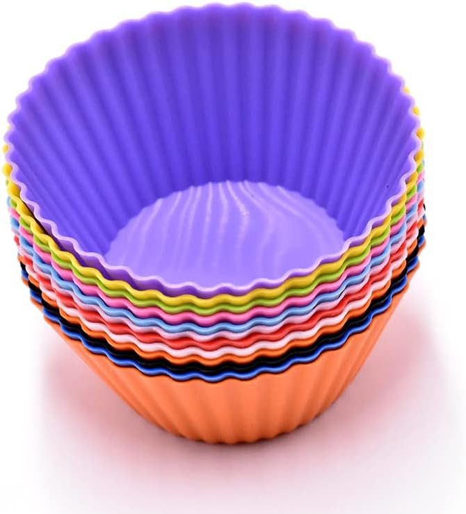12PCS Silicone Mini Reusable Muffin Baking Cup Small Cupcake Holders Random Color Silicone Cupcake Liners Pastry Dessert Cups Nonstick Liner Molds for Making Muffin Chocolate Bread(Round)