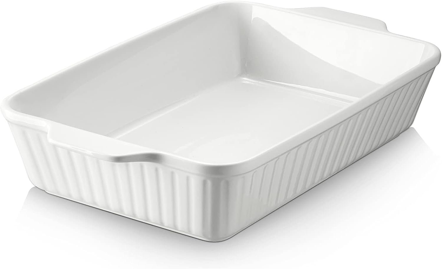 DOWAN Casserole Dish, 9×13 Ceramic Baking Dish, Large Lasagna Pan Deep for Oven, 4.2 Quarts Baking Pan with Handles, Oven Safe and Durable Bakeware for Lasagna, Home Decor, Wedding Gift, Soft White