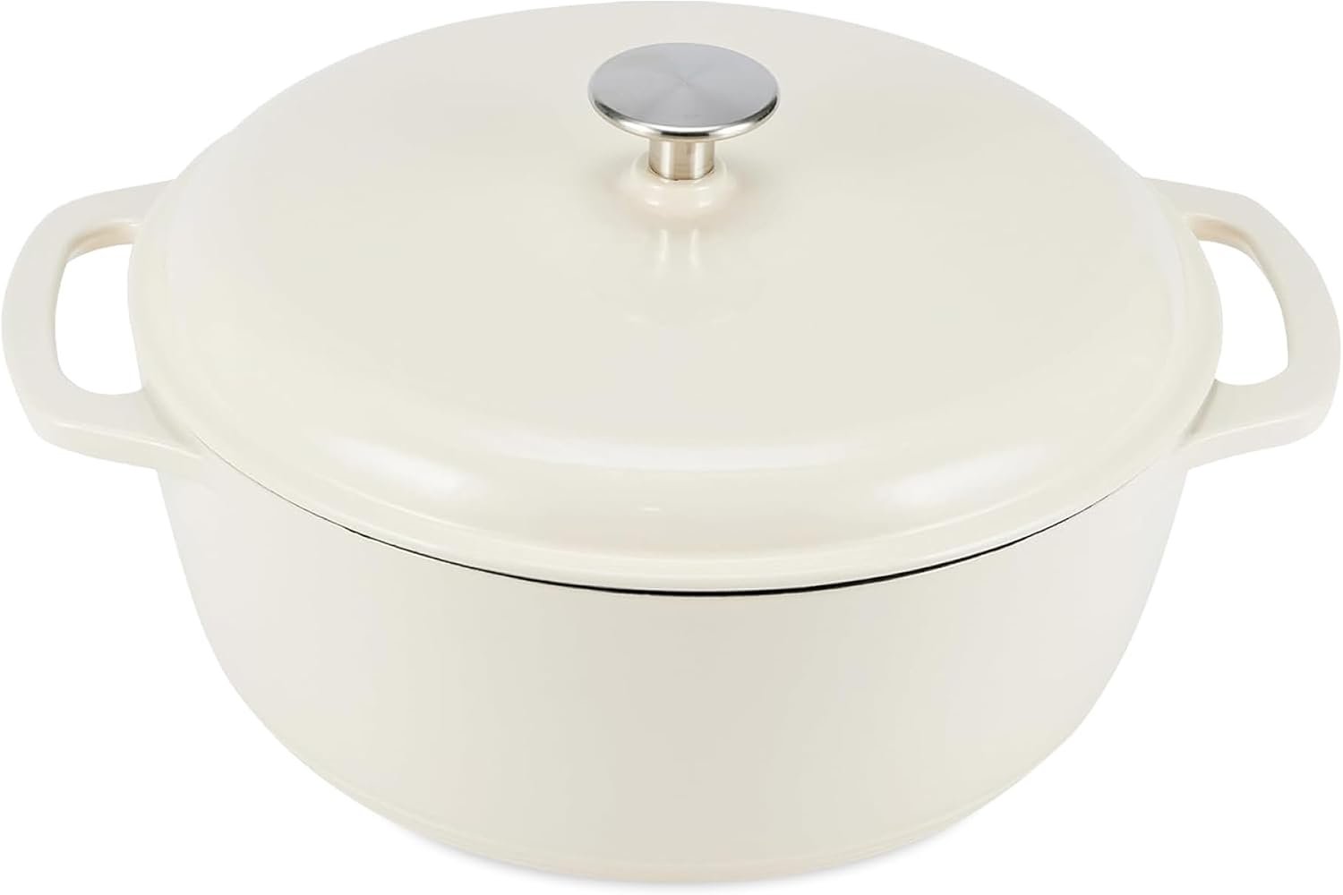 Amazon Basics Enameled Cast Iron Dutch Oven Pot with Lid, Round, Dual Handles, Heavy-Duty, Oven Safe for Stews, Roasting, Baking, 6-Quart, White