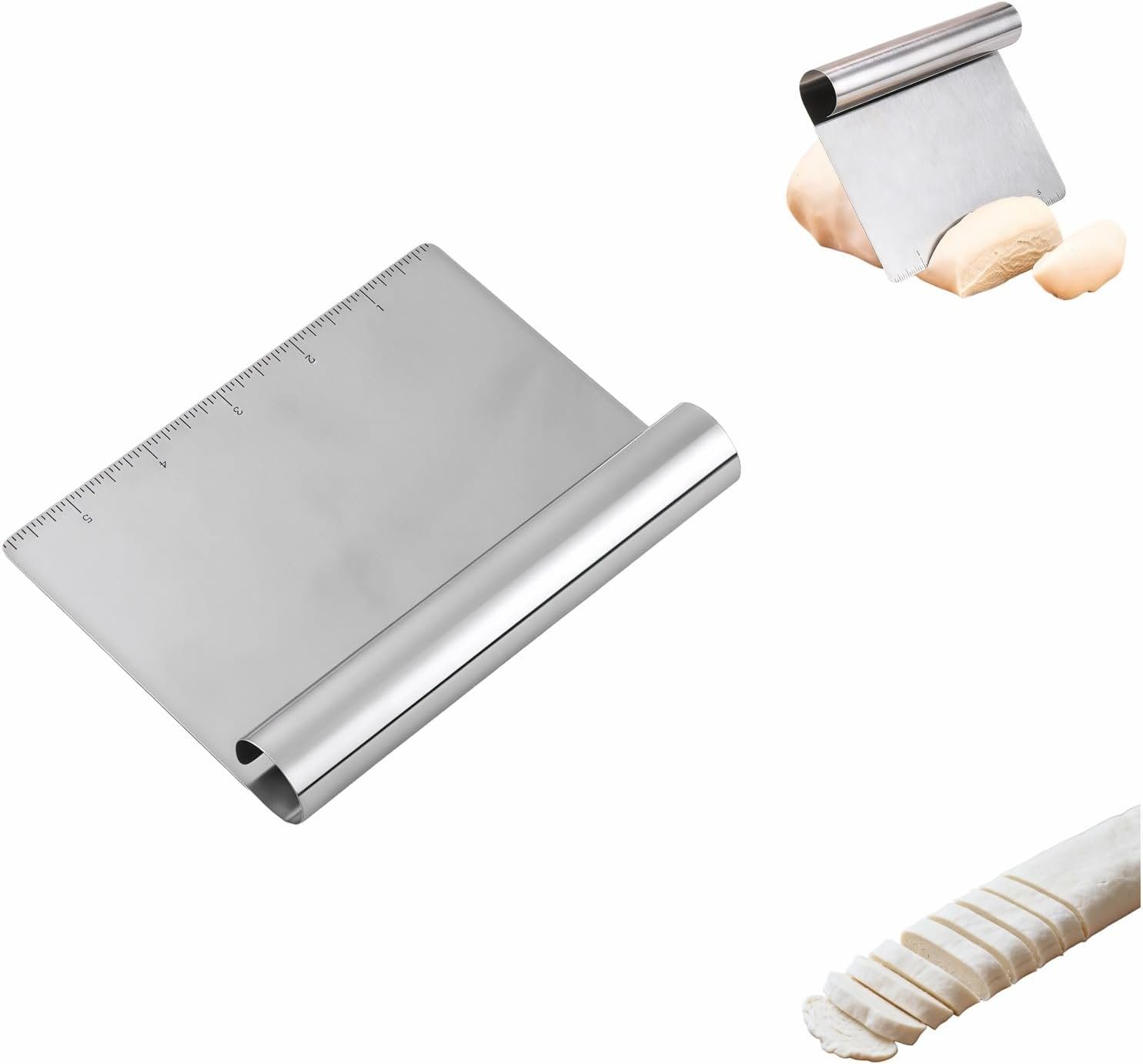 5.9″ Professional Stainless Steel Dough Scraper and Bench Knife with Measurement Scale, Multi-Purpose Pastry Cutter for Baking, Pizza, Grill, Dough, Vegetables