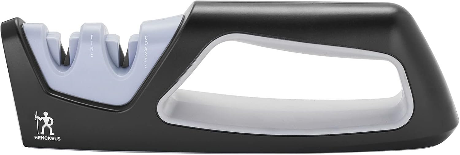 Henckels Handheld Knife Sharpener, Easy to Use, Ergonomic Non-Slip Handle | Restores Sharpness in seconds. Manual Pull Through Handheld Knife Sharpener. Easy to Use, Store and Is Durable and Effective.