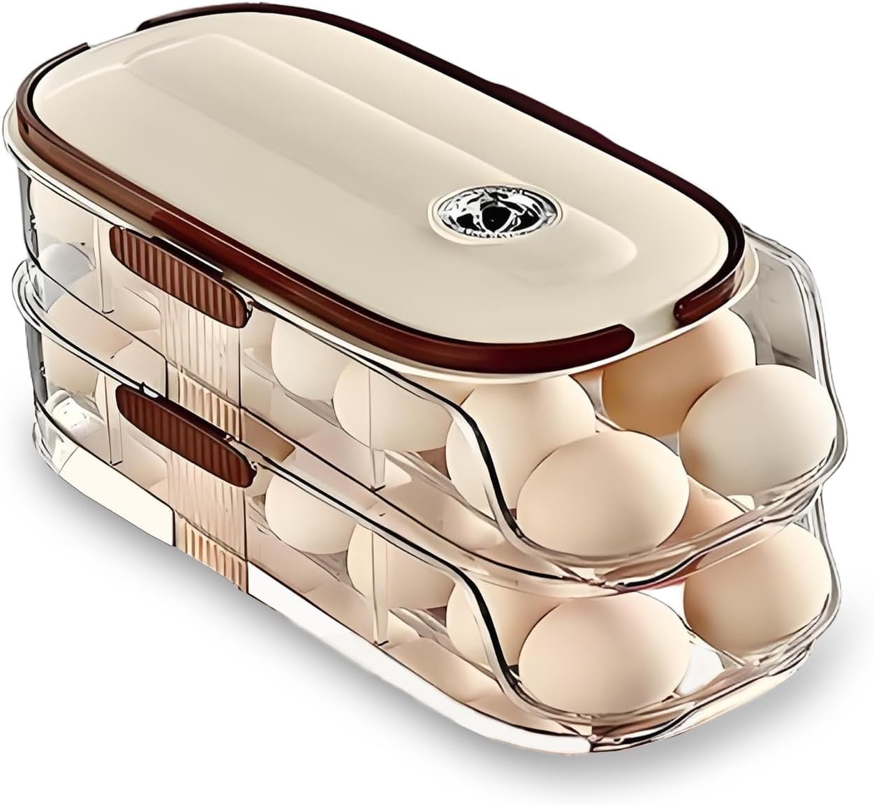 Egg Holder for Fridge,28 Auto Rolling Egg Container Clear& Lid | Stackable Eggs Organizer and Storage, 7-Degree Slope , Timed Freshness, Sturdy Dispenser & Tray for Refrigerator with Handle