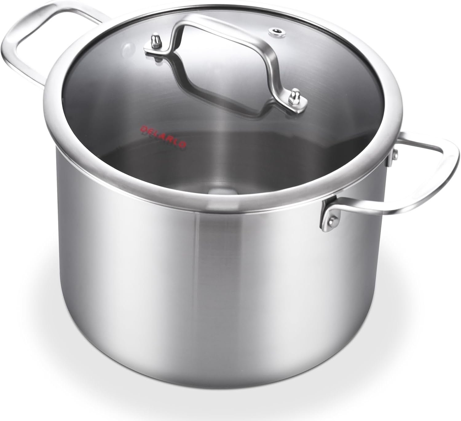 DELARLO Tri-ply Stainless Steel 8 Quart Heavy Duty Induction Stock Pot | Soup Pot with Lid, 18/10 Induction Big Stockpot with Lids, Large Stainless Steel for Cooking, Up to 600℉