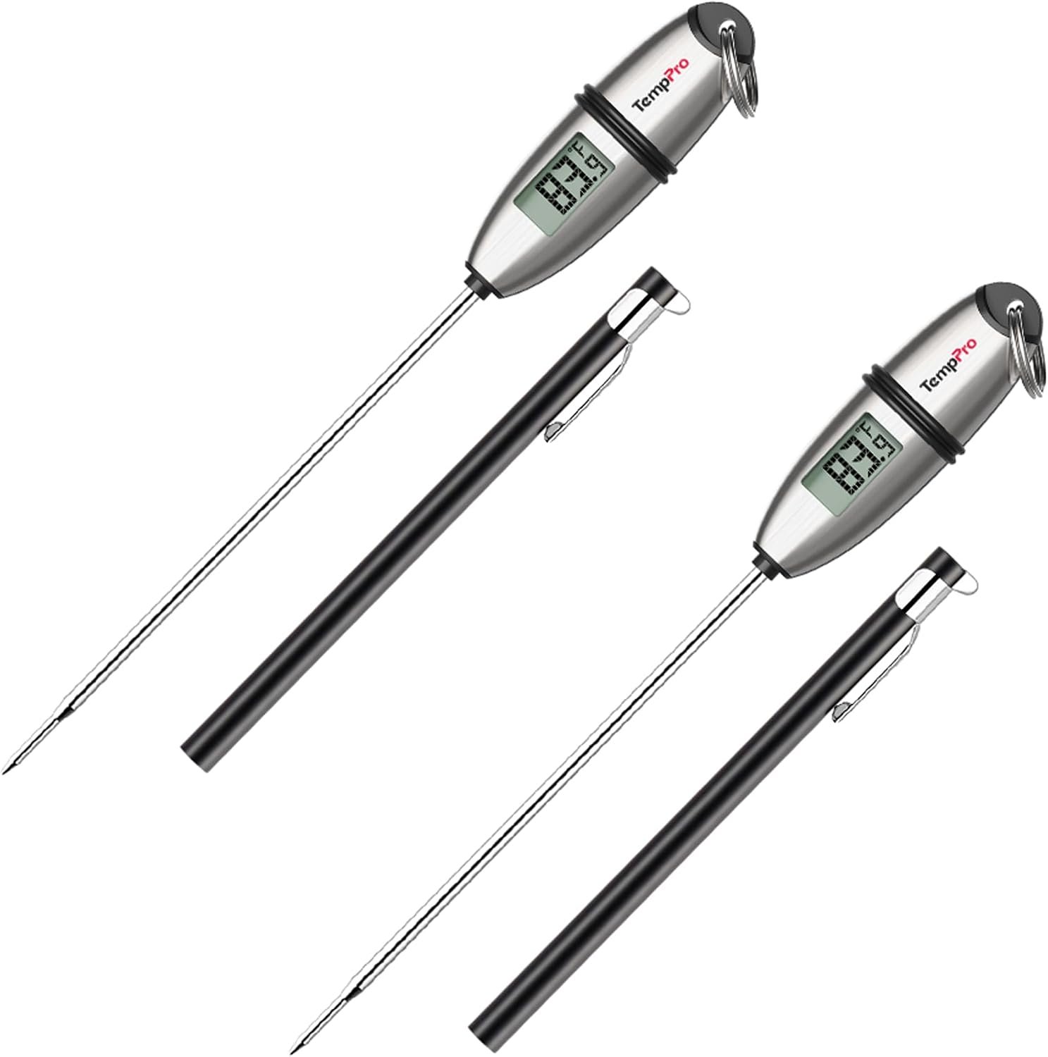 TempPro TempSwift 1 Sec Meat Thermometer Digital for Kitchen Cooking Food | 2 Pack, 5.3 inches Super Long Stainless Steel Probe, Bread Baking Sourdough Liquids Oil Frying Candy Making Accessories Gift