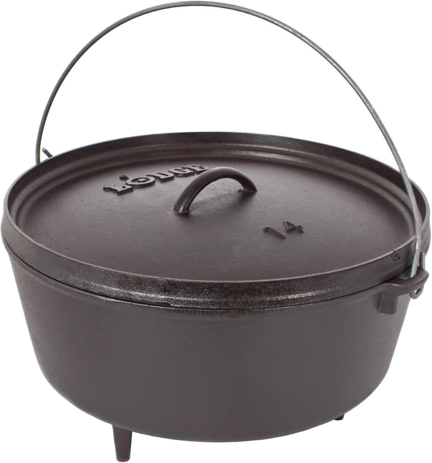 Lodge Seasoned Cast Iron Camp Dutch Oven with Lid – 5 Quart – Dual Handles – Seasoned Cast Iron Cookware with Steel Handle & Strong Lid for Heavy- Duty Camping Cookware