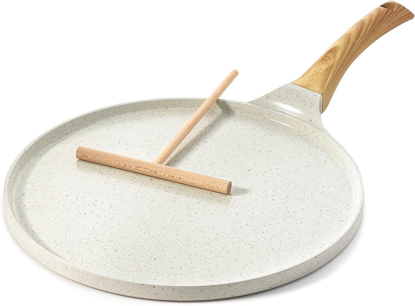 SENSARTE 12 Inch Nonstick Crepe Pan Ceramic Coating Pancake Pan White | Natural Ceramic Coating Dosa Pan Pancake Flat Skillet Tawa Griddle with Stay-Cool Handle, Induction Compatible