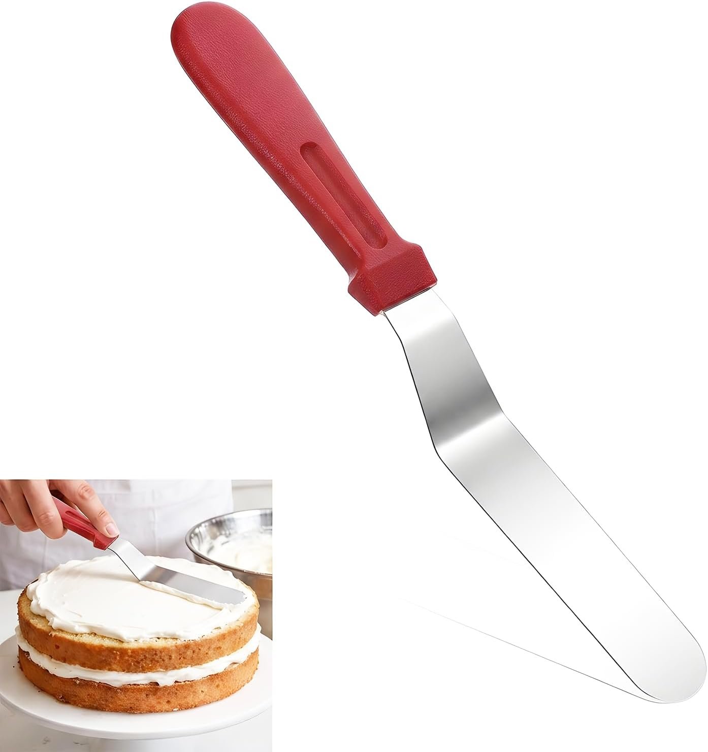 Angled Icing Spatula, 6″ Stainless Steel Offset Spatula Cake Spatulas with Plastic Handle Cake Knife Frosting Spatulas Cakes Decorating Tools for Home, Kitchen, Baking (Red)