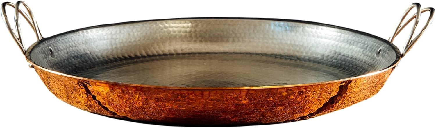 Sertodo 18 Inch Hand-Hammered Copper Paella Pan | Heavy-Gauge Pure Copper Frying Pan & Skillet | Artisan Cookware for Cooking & Serving – Alicante Style