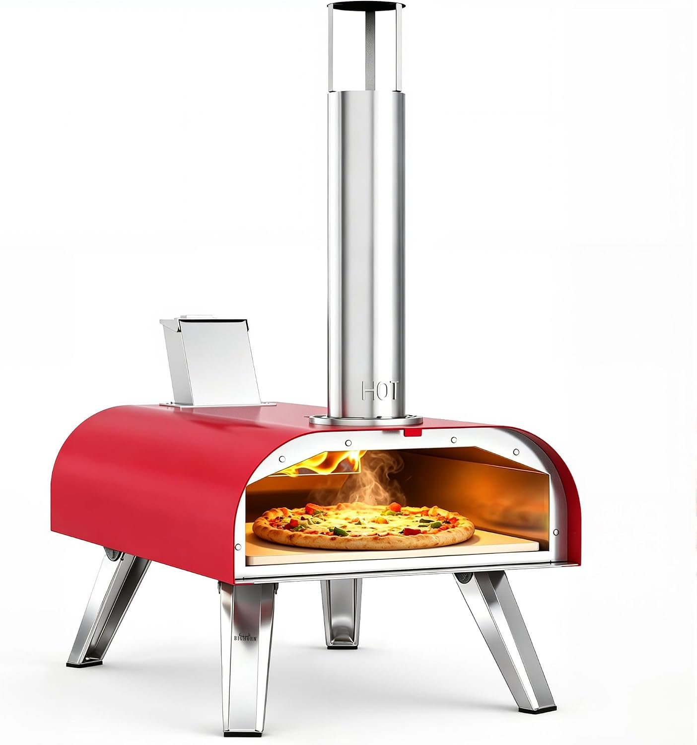 BIG HORN 12″ Multi-Fuel Outdoor Pizza Oven Reach up to 1110℉– 3-in-1 Wood,Gas &Electric Compatible (Burners Sold Separately),Pellet Pizza Oven Portable Pizza Maker for Backyard, Camping&Tailgating,Red