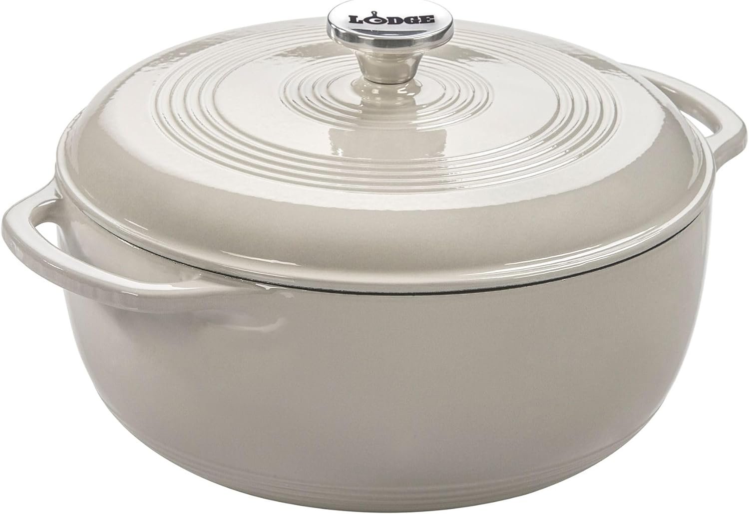 Lodge Essential Enamel Cast Iron Dutch Oven 6 Quarts – Perfect for Bread Baking, Braising, Marinating & Slow Cooking, Features Moisture-Sealing Lid & Dual Handles, Kitchen Essentials, Oyster White