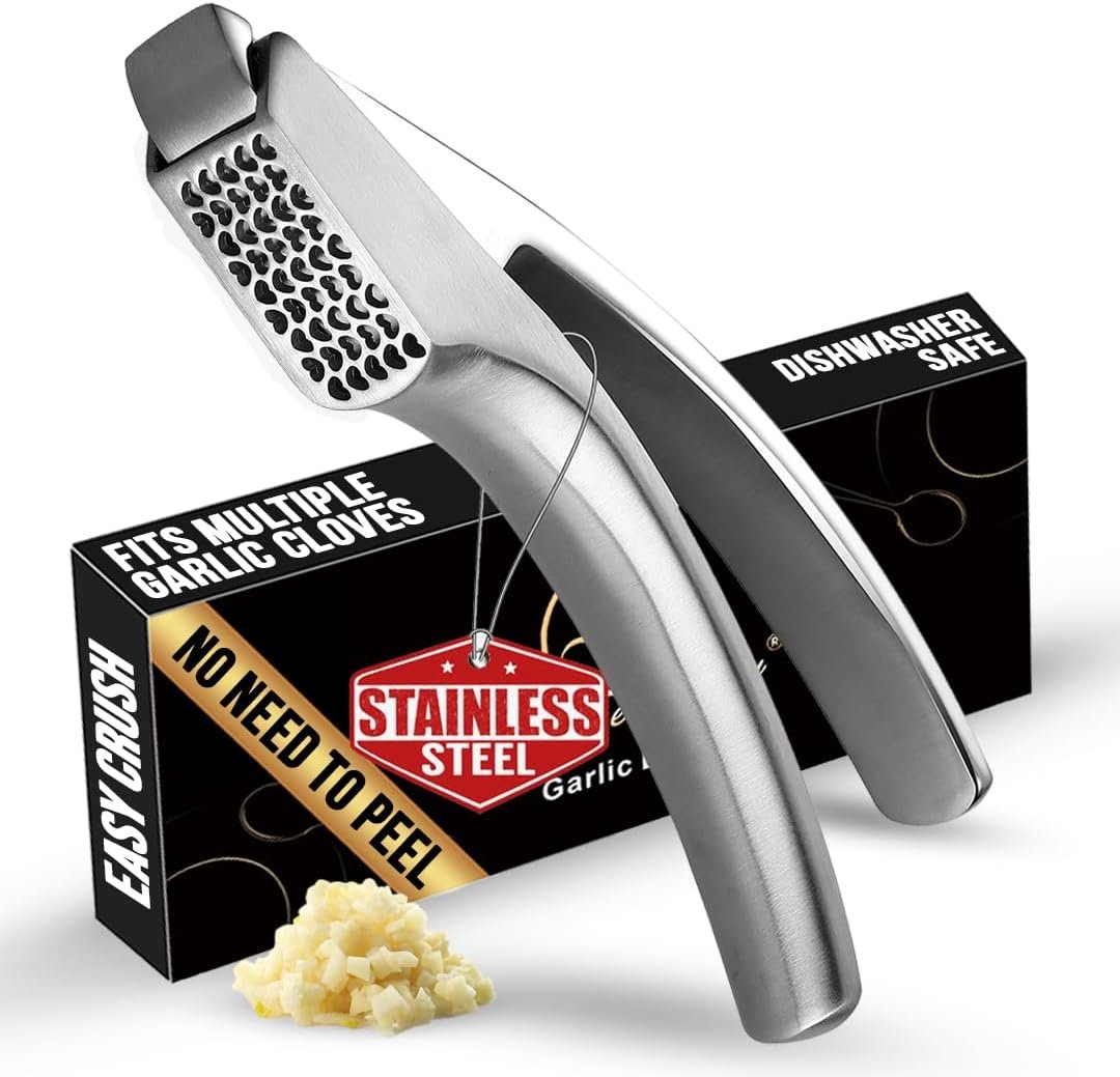 Gourmet Easy Lifetime Replace Garlic Press, No Need to Peel, Coarse Mince | Detachable Design for Easy Cleaning, Ergonomic Handle for Effortless Press, Stainless Steel Rust-Resistant, Dishwasher Safe