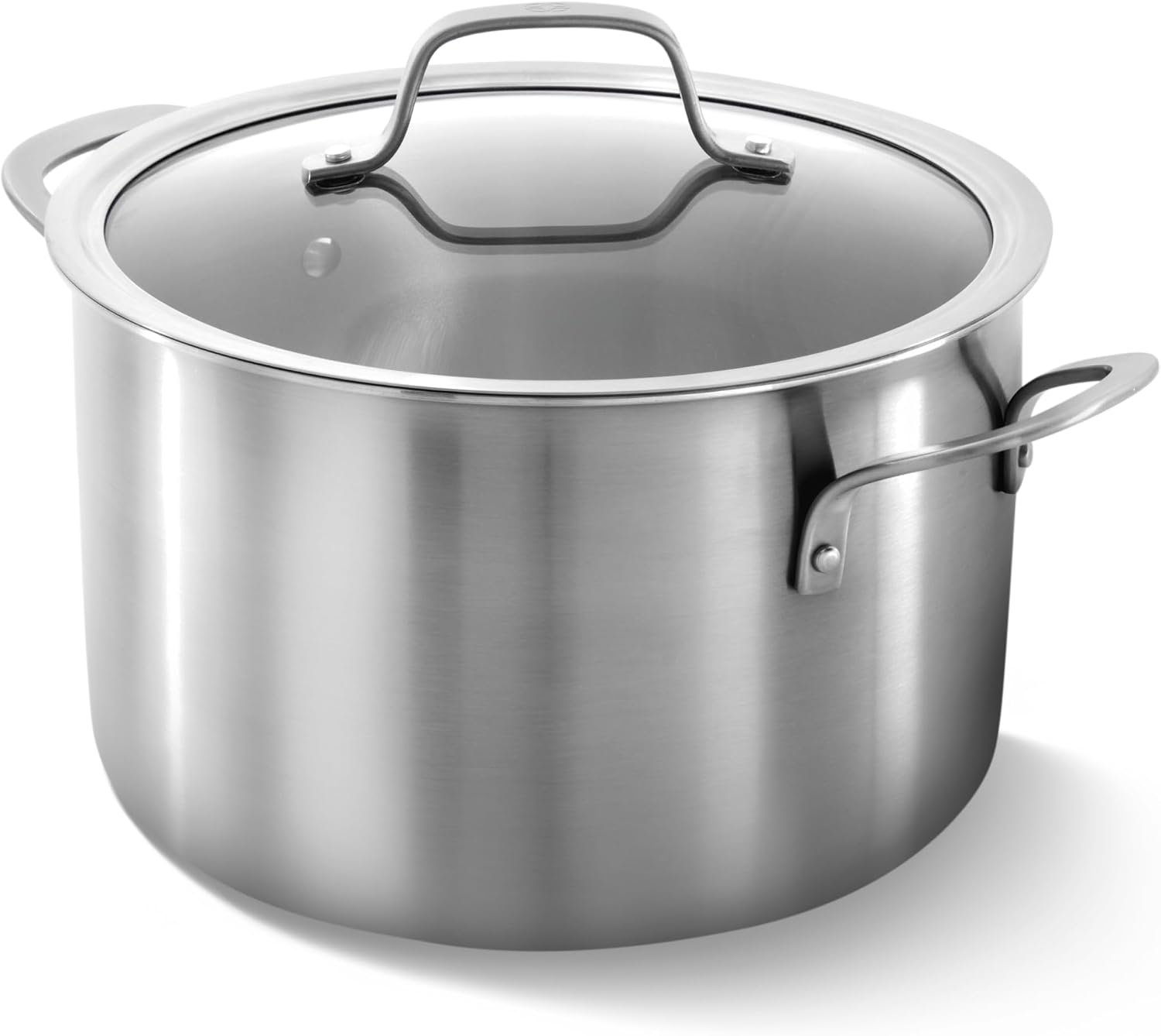 Calphalon Brushed 3-Ply Stainless Steel Cookware Set w/Turbo Heat Tech 6Qt Stock Pot with Lid, Induction, Oven Safe 450F, Brushed Stainless Silver