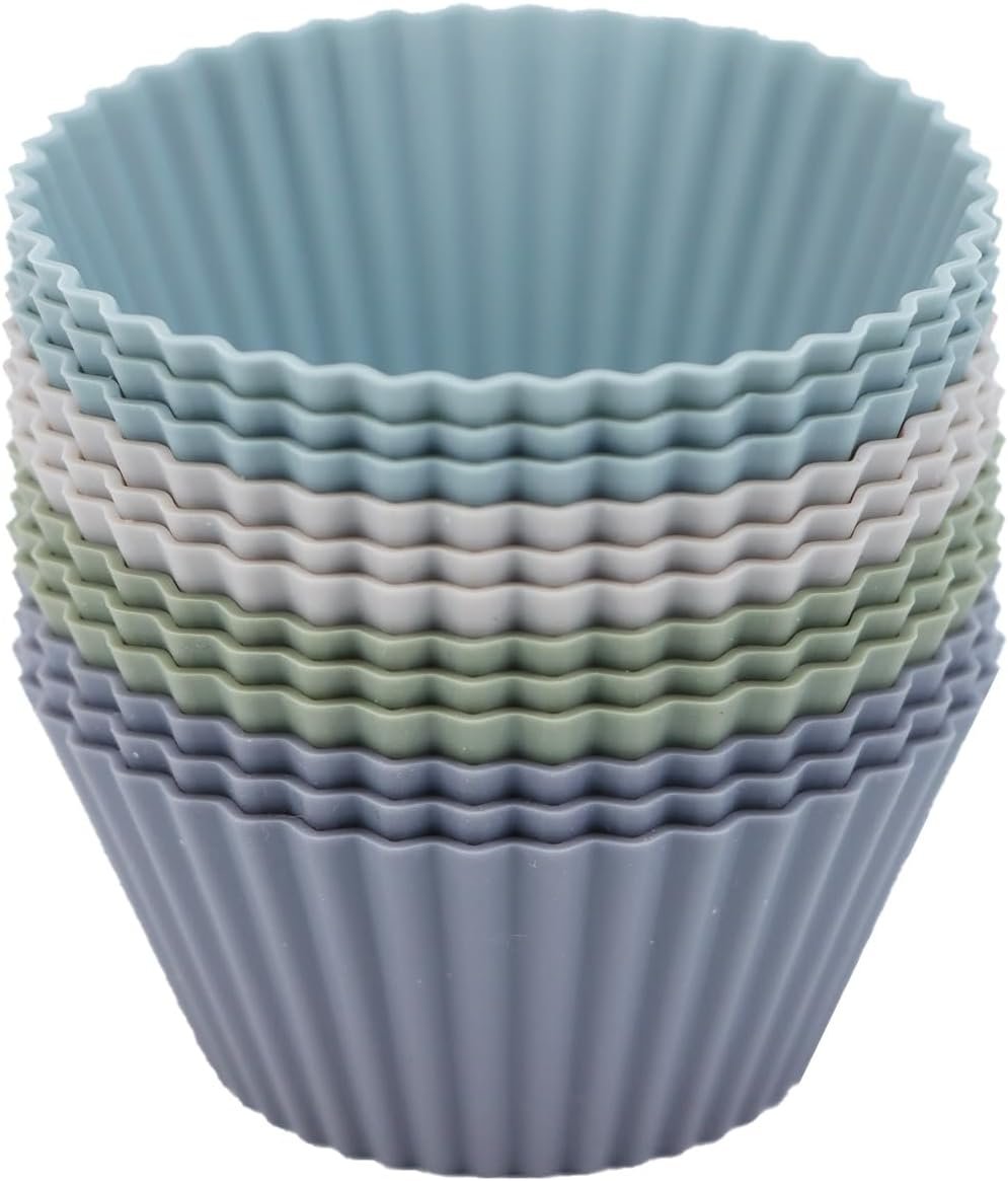 Silicone Baking Muffin Cups 12 Pack, Reusable Cupcake Liners Cake Molds, BPA Free, Dishwasher Safe(Grey Series, Regular Size) | Silicone Material, Non-Stick, Round, BPA Free, Dishwasher Safe, Grey Colors