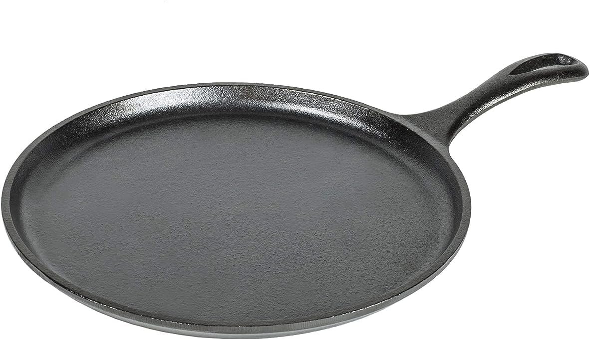 Lodge Round Seasoned Cast Iron Griddle 10.5 Inches – Round-Shaped, Pre-Seasoned Iron Griddle Pan – Non-Toxic, PFAS-Free Cookware – Compatible with Stovetop, Oven, Grill, or Campfire