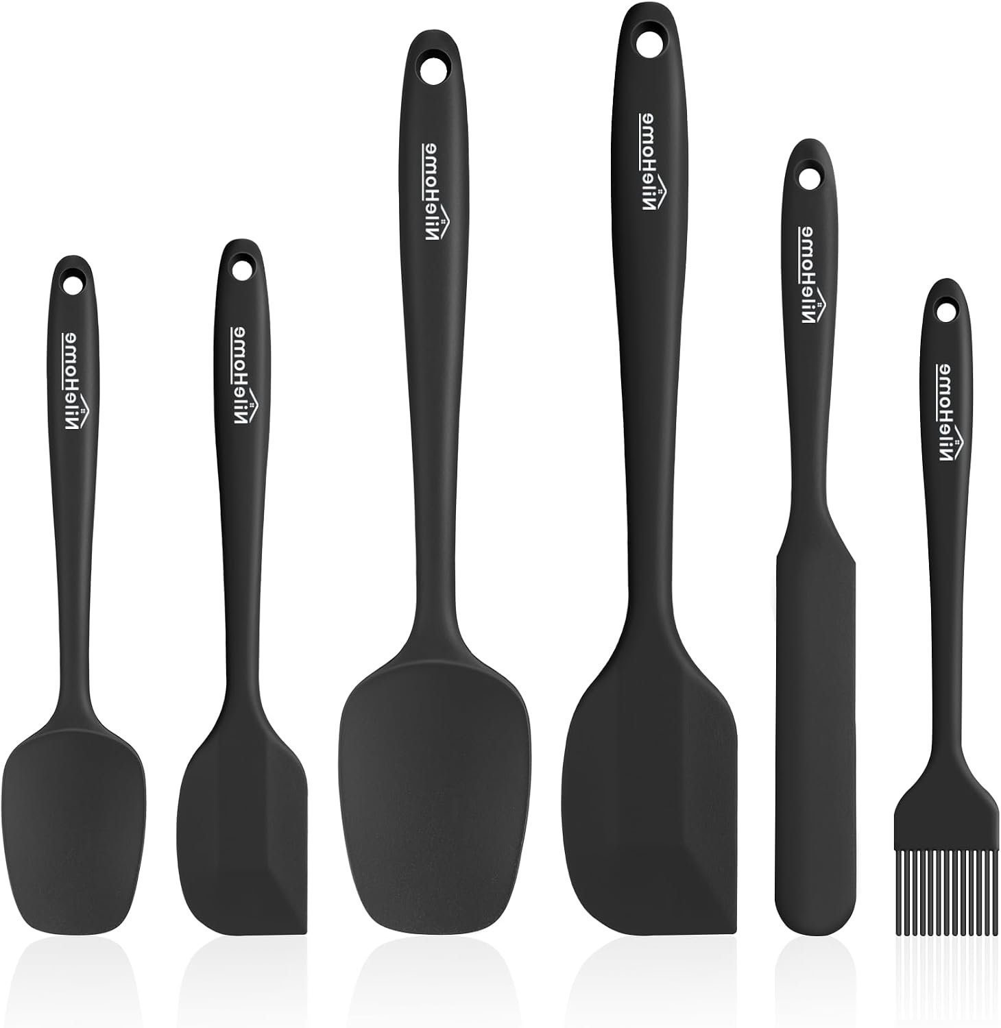 NileHome Silicone Spatula Set, 6 Pieces Food Grade Kitchen Utensils with Silicone Brush Heat Resistant Up to 600°F Dishwasher Safe BPA-Free Rubber Spatula for Scraping, Baking, Cooking, Mixing-Black | Food-Grade Material,Heat Resistant Up to 600°F,Dishwasher Safe,BPA-Free