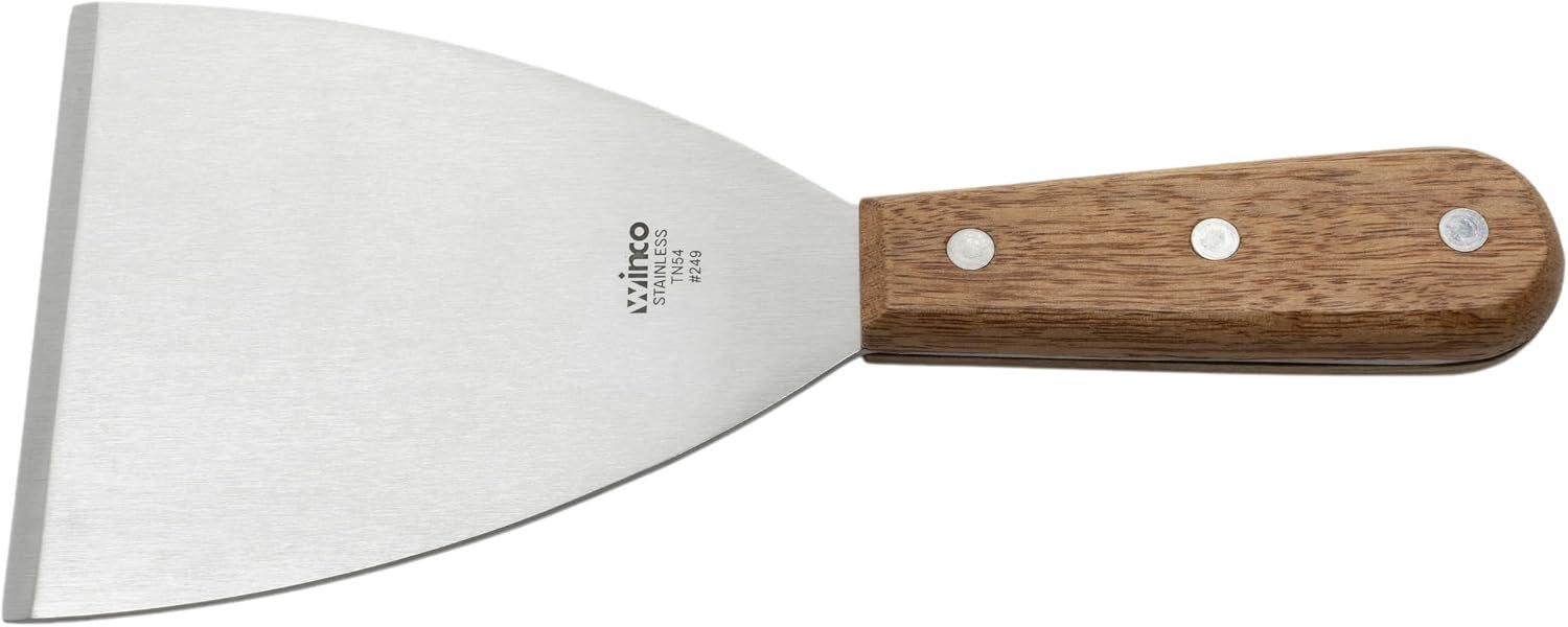 Winco Blade Scraper, 4.5-Inch by 4-Inch,Stainless Steel, Brown,Medium | Dishwasher safe, Durable blade and handle, For griddles, dough, bench work and food-prep surface scraping