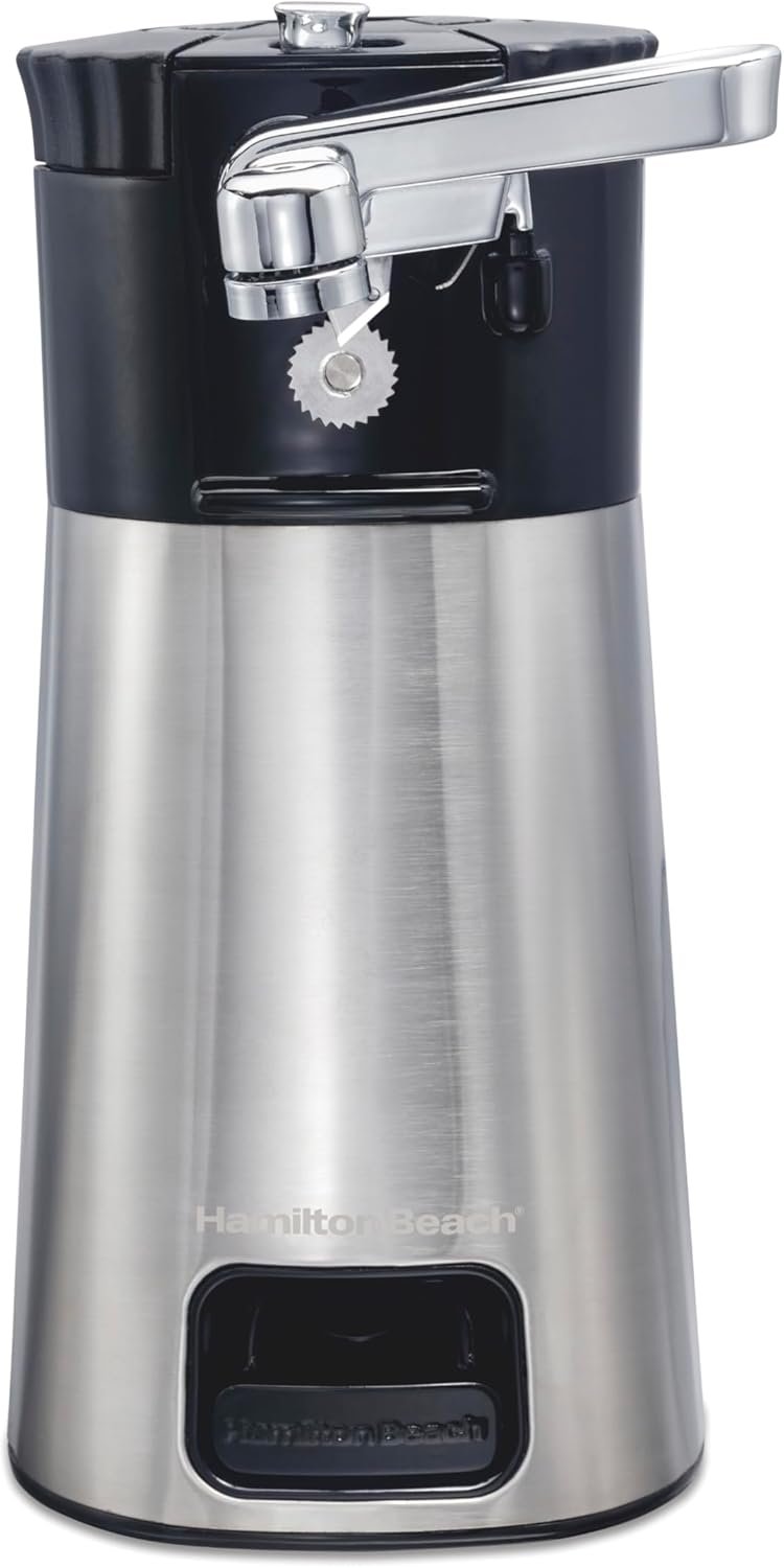 Hamilton Beach OpenStation Electric Can Opener With Automatic Shutoff | SureCut Technology Easily Aligns Cans | OpenMate Multi-Tool Jar & Bottle Opener | Cord Storage | Stainless Steel | 76382FJ