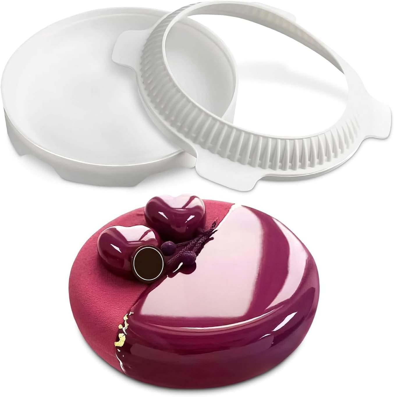 HYQO Entremet Mold Silicone, 7.5 Inch Round, Flexible and Nonstick | Mousse Cake Molds, Mirror Glaze Dessert Pan, Easy Release, 3D Cheesecake Form, Reusable Bakeware for Oven and Freezer