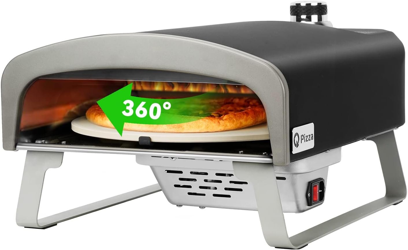 13″ Propane Gas Pizza Oven with Automatic Rotating Stone, PS102 | Portable Oven with 13″ Pizza Stone, Tabletop Pizza Maker for Outdoor Cooking, Camping, RV, Tailgating & Backyard Parties