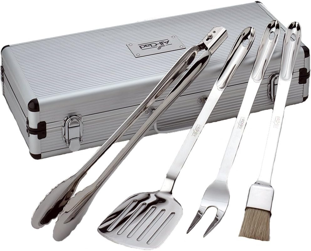 All-Clad Professional Tools with Case Stainless Steel BBQ Tool Set 4 Piece Pots and Pans, Cookware Silver