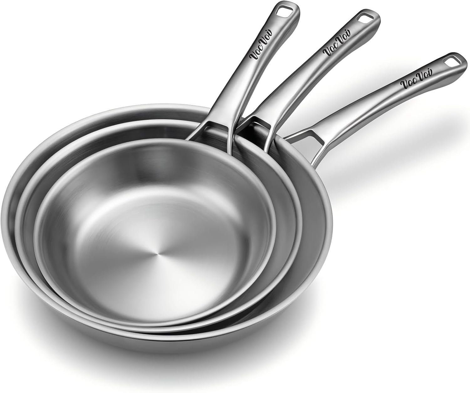 VocVoi Tri-Ply Stainless Steel Frying Pans Set,PFOA&PTFE Free Skillets,Chef’s Pan Set(8+10+12inch) Frying Pans for cooking,Induction Cookware Sets,Dishwasher and Oven Safe Kitchen set