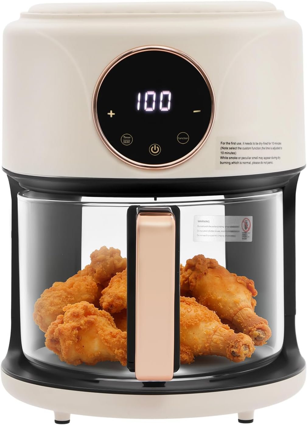 Glass Air Fryer 4.44Qt, 360° Visible Non-Toxic Borosilicate Glass Basket | 1200W Airfryer with 8 Preset Cook Modes 400°F Rapid Air Crispy Technology, Oil-Less Cooking Nonstick & Dishwasher Safe Basket