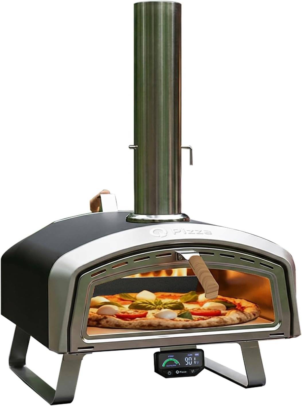 Wood-Fired Pizza Oven, 16″ Large Pizza Maker with Foldable Leg | Portable Oven with Thermometer, Chimney & Glass Door for Patio Backyard, Camping, Tailgating & Outdoor Cooking, PS109