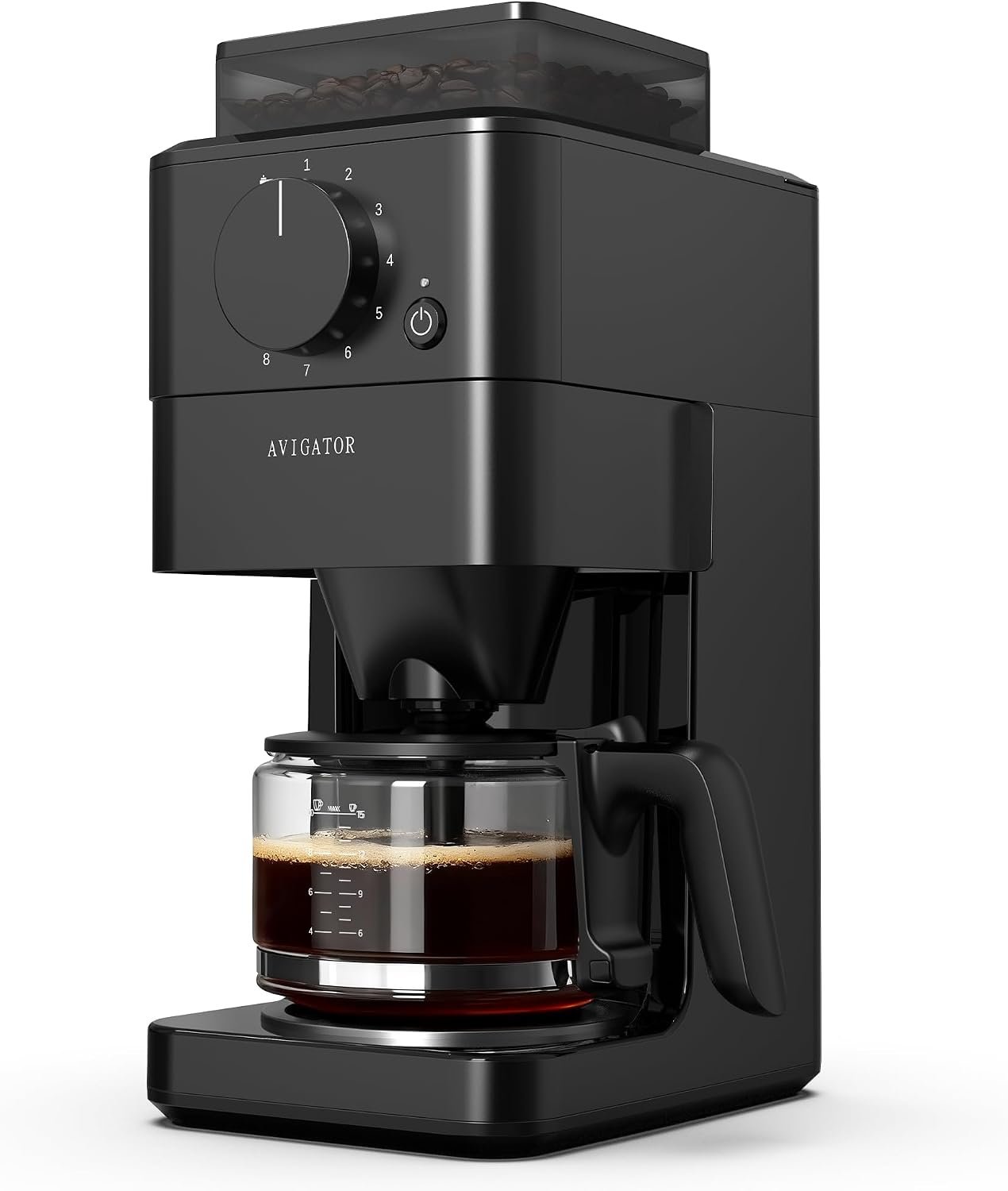 Drip Coffee Maker with Grinder Built in, Automatic Grind and Brew Coffee Machine with 10 Cup Glass Carafe, Reusable Filter, 2-Hour Warm Plate, for Home Offices or Large Families, Black
