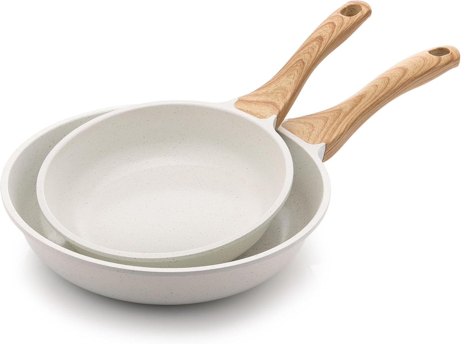 SENSARTE Nonstick Frying Pan Skillets, Ceramic Coating Omelette Pans, Healthy Cookware Chef’s Pan, White, Free of PTFE & PFAS (8+10 Inch)
