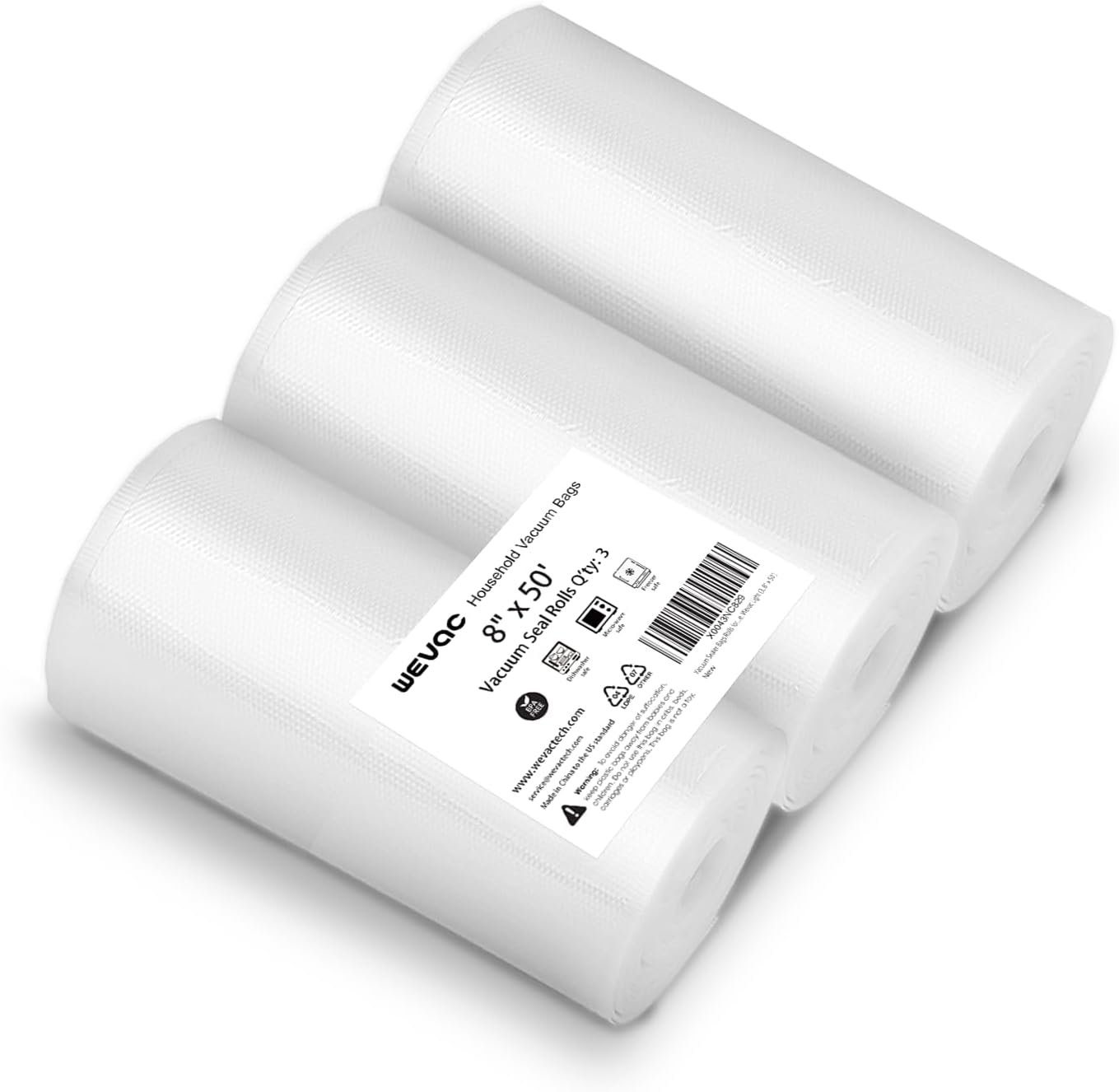 [2024 New] 8″ x 50′ 3 Rolls, Vacuum Sealer Rolls Bags for Food, Great for Food Storage, Sous Vide and Meal Prep, Wevac Lite