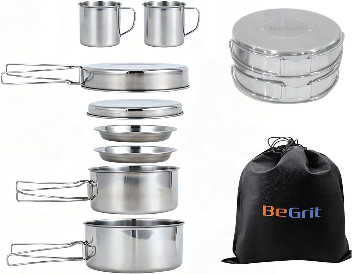 BeGrit Backpacking Camping Cookware Mini Picnic Camping Cooking Mess Kit with Pot and Pan Set for Hiking