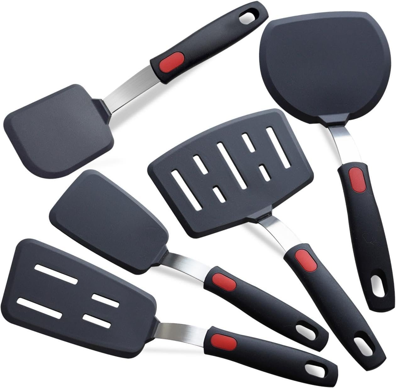 Silicone Spatula Set Turner 5-Pack Spatulas | for Nonstick Cookware 600°F Heat Resistant Kitchen Cooking Utensils Set for Egg, Pancake Fish Sticky Baking Dishwasher Safe