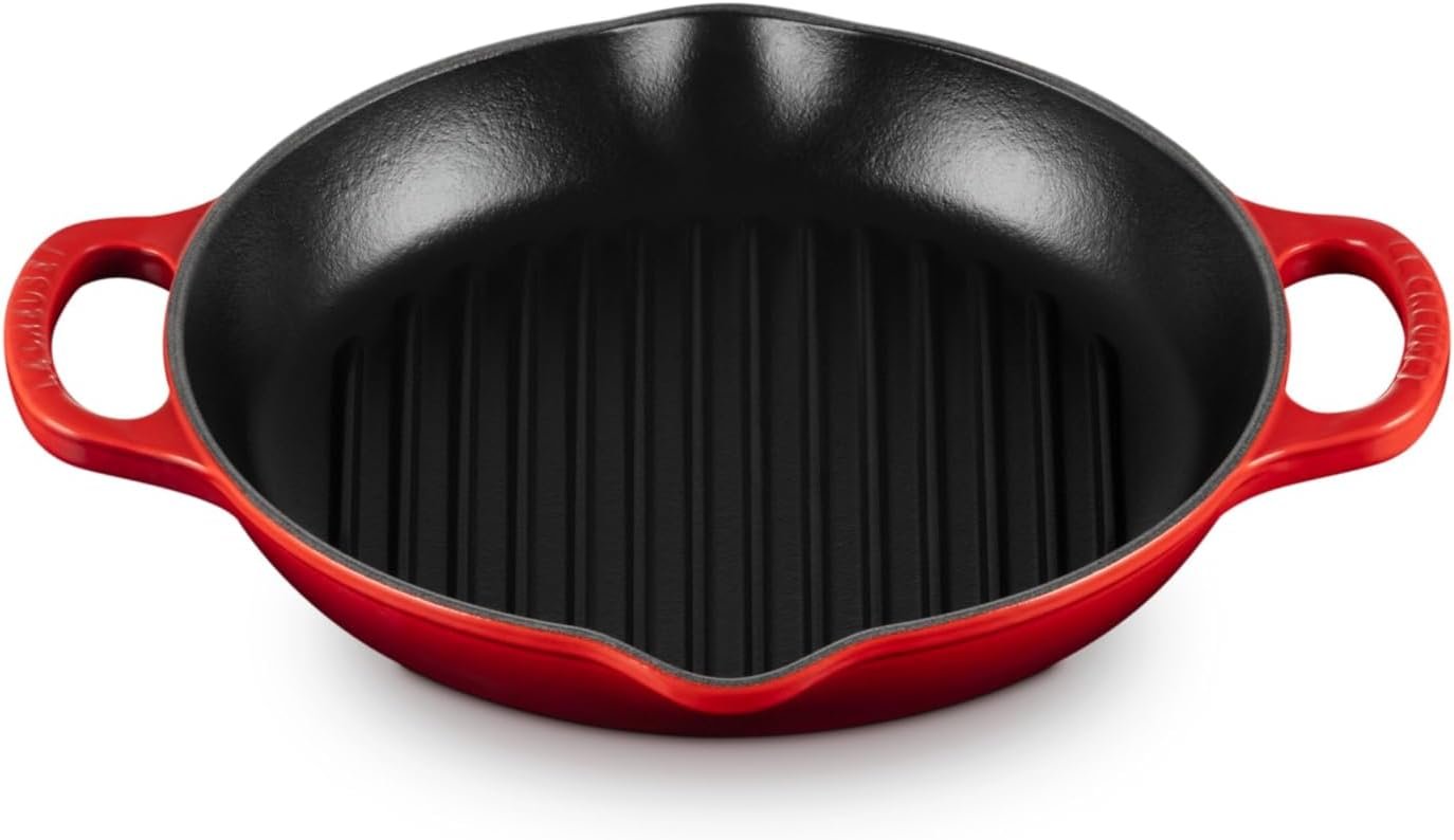 Le Creuset Enameled Cast Iron Signature Deep Round Grill, 9.75″, Cerise