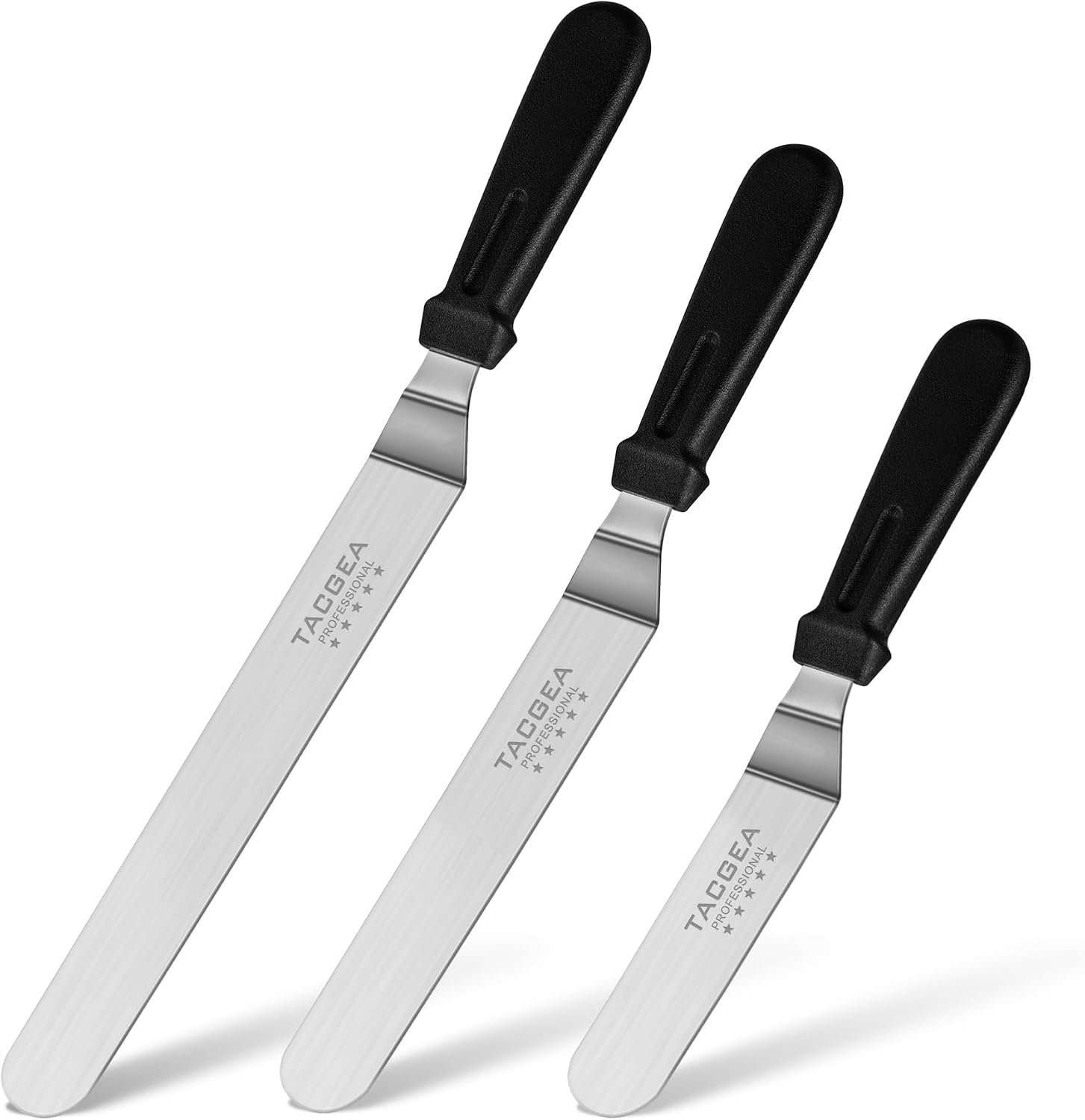 TACGEA Icing Spatula, Angled Offset Cake Spatula with 6″, 8″, 10″ Stainless Steel Blade Set of 3