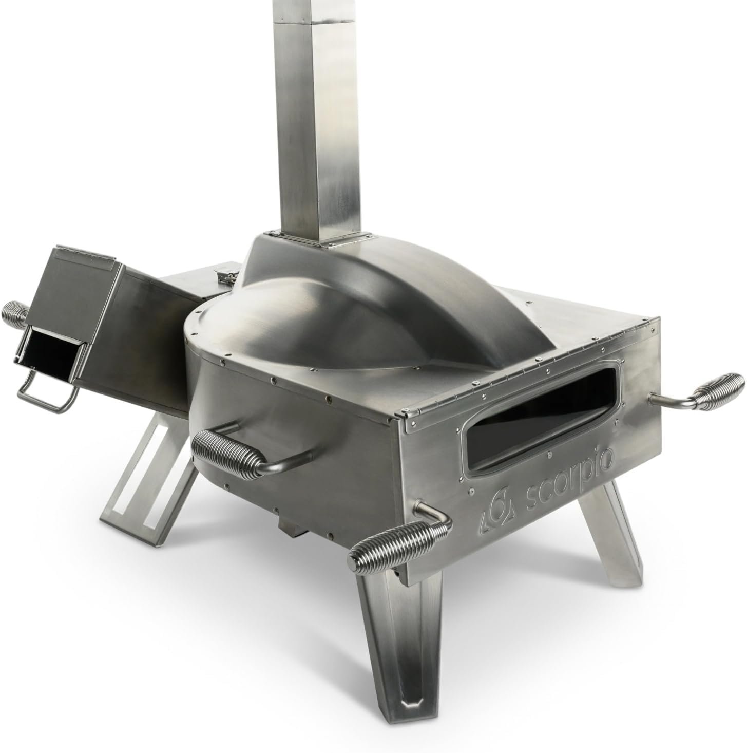 SCORPIO Pizza Oven – Dual Fuel Wood & Propane Portable Outdoor Pizza Oven with 16” Rotating Stone – 90 Second Cook at 850-900°F- Ultra Durable 304 Stainless Steel – Ceramic Viewing Window