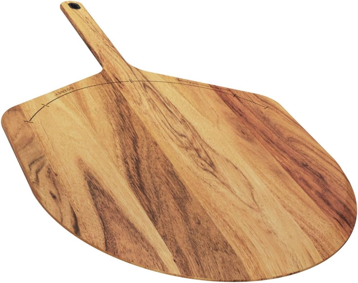 Gozney 14″ Acacia Wood Pizza Placement Peel and Server, Durable Hardwood | Naturally Non-Stick Surface Makes Pizza Easy to Slide, For pizzas up to 14″, Metal Hanging Loop