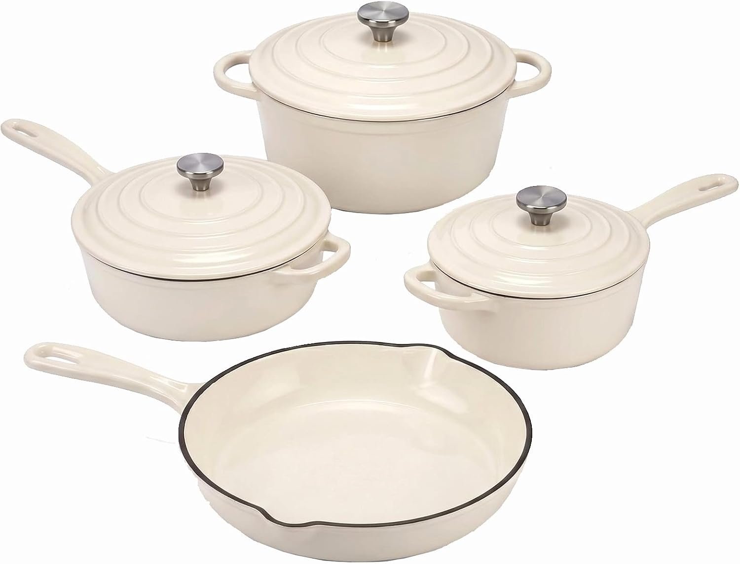 Nonstick Enameled Cast Iron Cookware Set, 4-Pcs Pots and Pans with Lids | Healthy Round Dutch Oven Pot for Sourdough Bread Baking, Oven Safe up to 500°F, Compatible with All Stovetops
