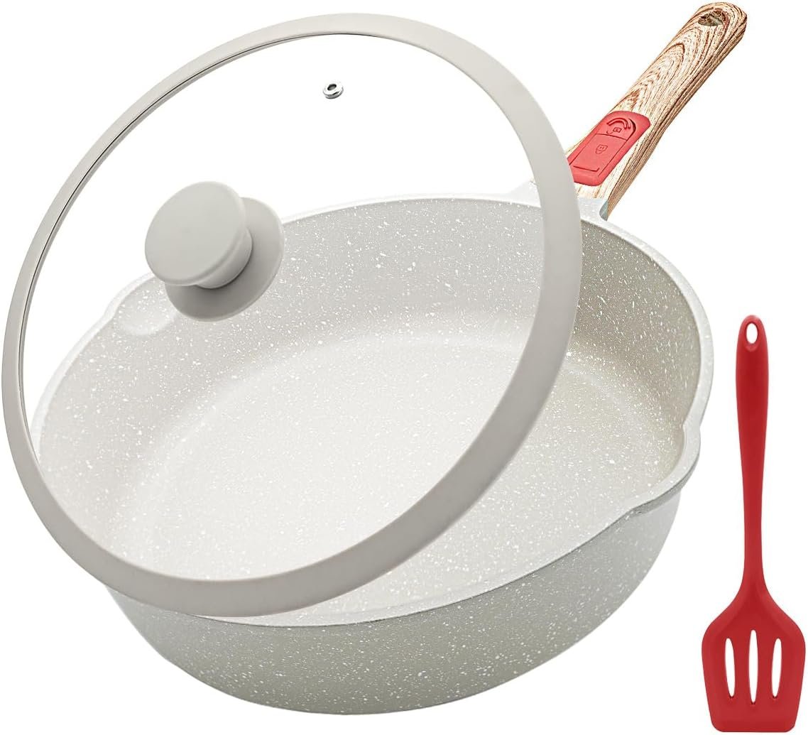 AIKENBBKK 12 Inch Nonstick Deep Frying Pan Skillet with Lid, 5 QT Saute Pan, Non Stick Frying Pans, Compatible with All Stovetops, Detachable Handle, Oven Safe