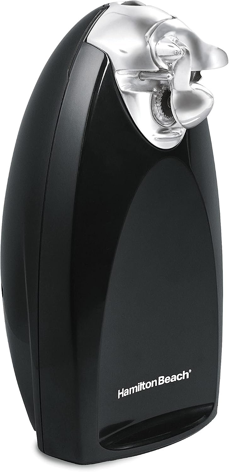 Hamilton Beach Classic Chrome Electric Can Opener with Automatic Shutoff | Patented SureCut Technology Easily Aligns Can | Knife Sharpener | Cord Storage | Extra Tall | Black | 76380J