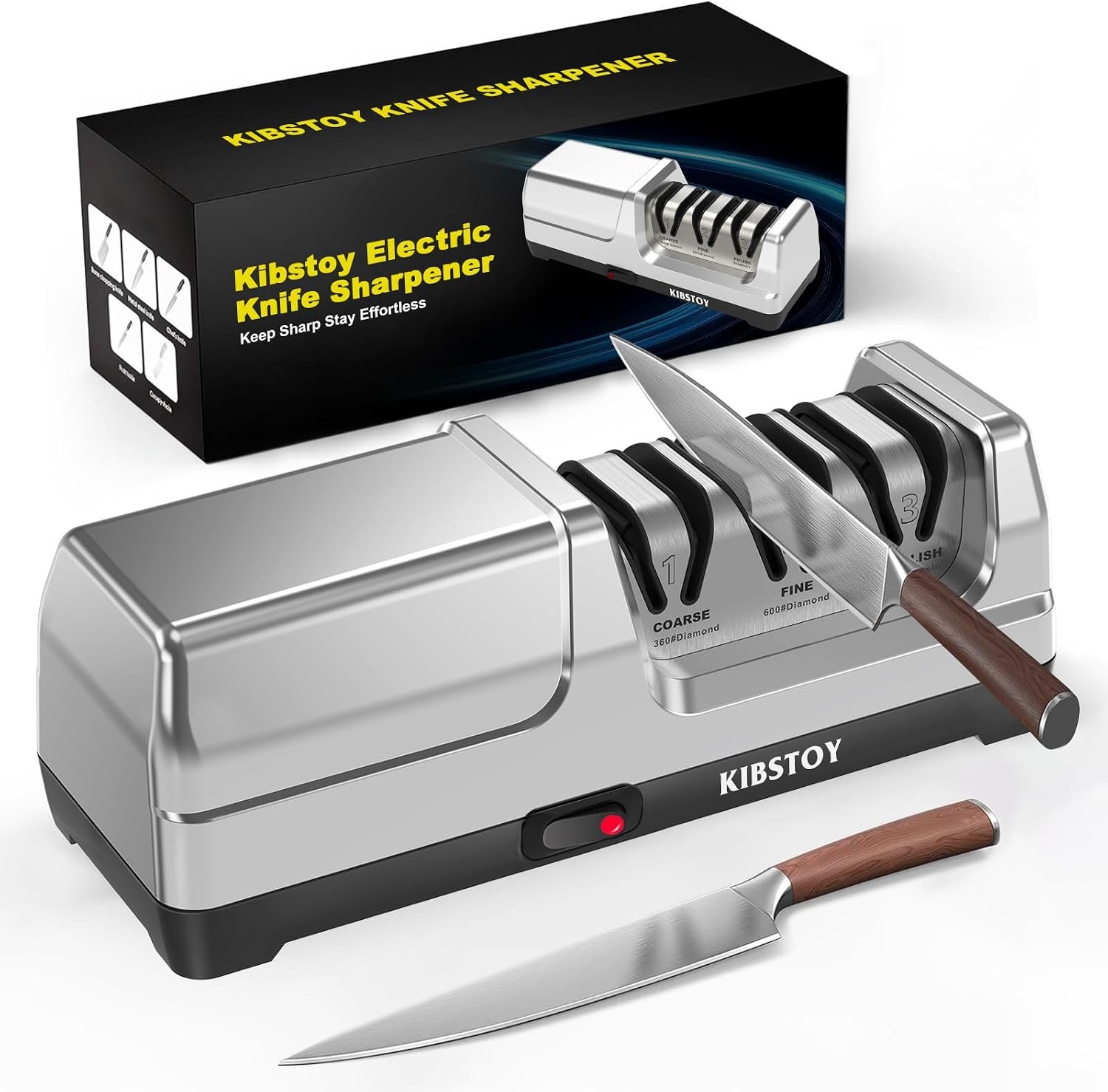 Knife Sharpener Electric – Professional 3-Stage 100% Diamond Sharpening System with 20° Precision Angle, Fast Blade Restoration, Polishing, Repair & Edge Refining for Kitchen & Outdoor Knives