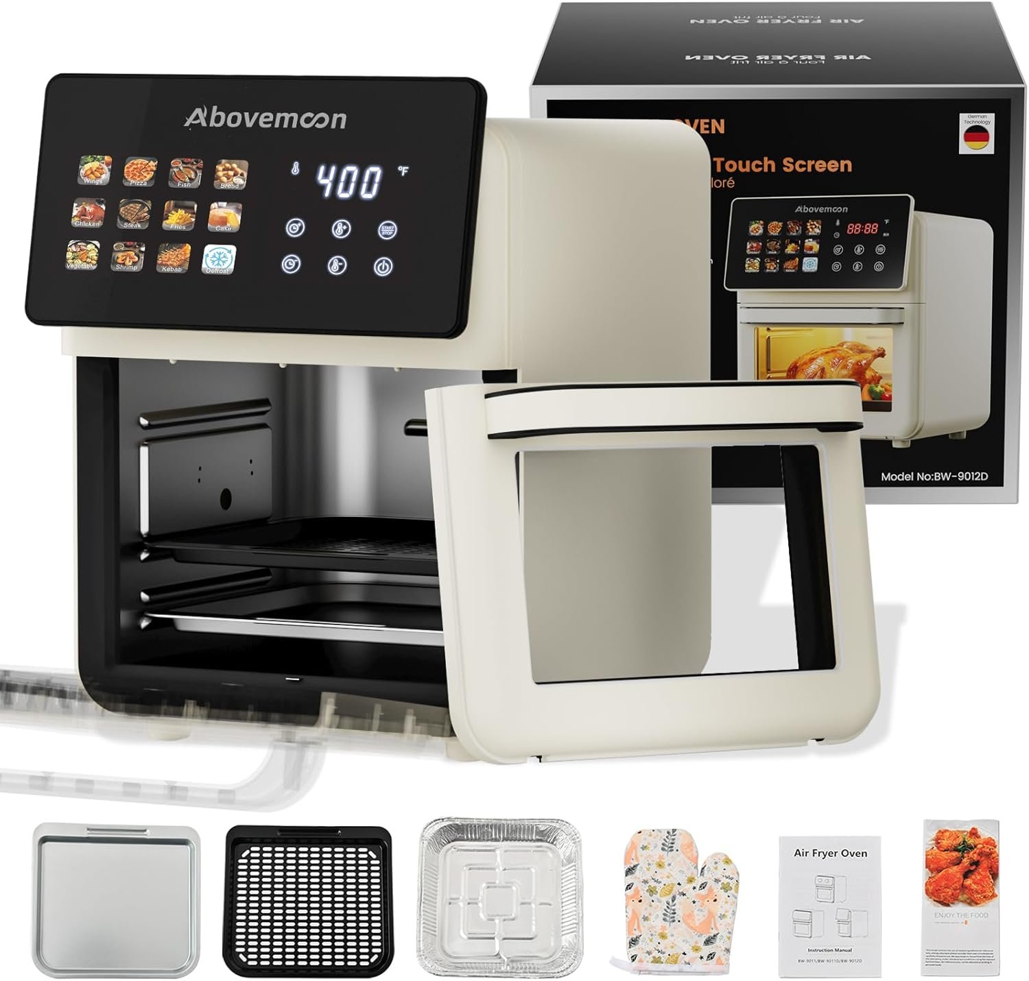 10 QT Beige Air fryer Oven & Multifunctional Digital Rotisserie | Removable,Easy to clean,Glass,Visible window Dehydrator,Convection Oven,Touch Screen Presets Fry,LED Display,Roast,Bake,400F