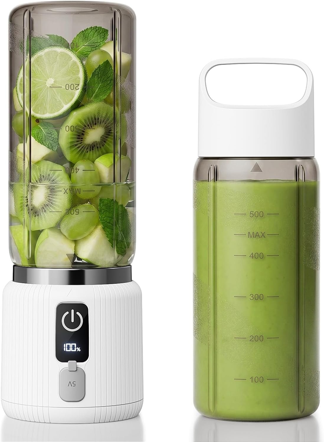 COKUNST Portable Blender, Smoothie Blender with LED Display, 17 oz, White | Blender for Smoothie, Shake and Protein, 8 Blades, LED Display, USB-C Charging, Cordless, Perfect for Home, Travel, Office