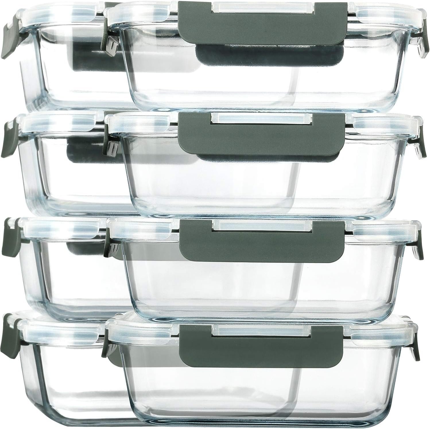 M MCIRCO 8 Pack,30 oz Glass Food Storage Containers with Lids, Gray | Glass Meal Prep Containers,Airtight Lunch Containers with Lids, Microwave, Oven, Freezer and Dishwasher Friendly, BPA Free