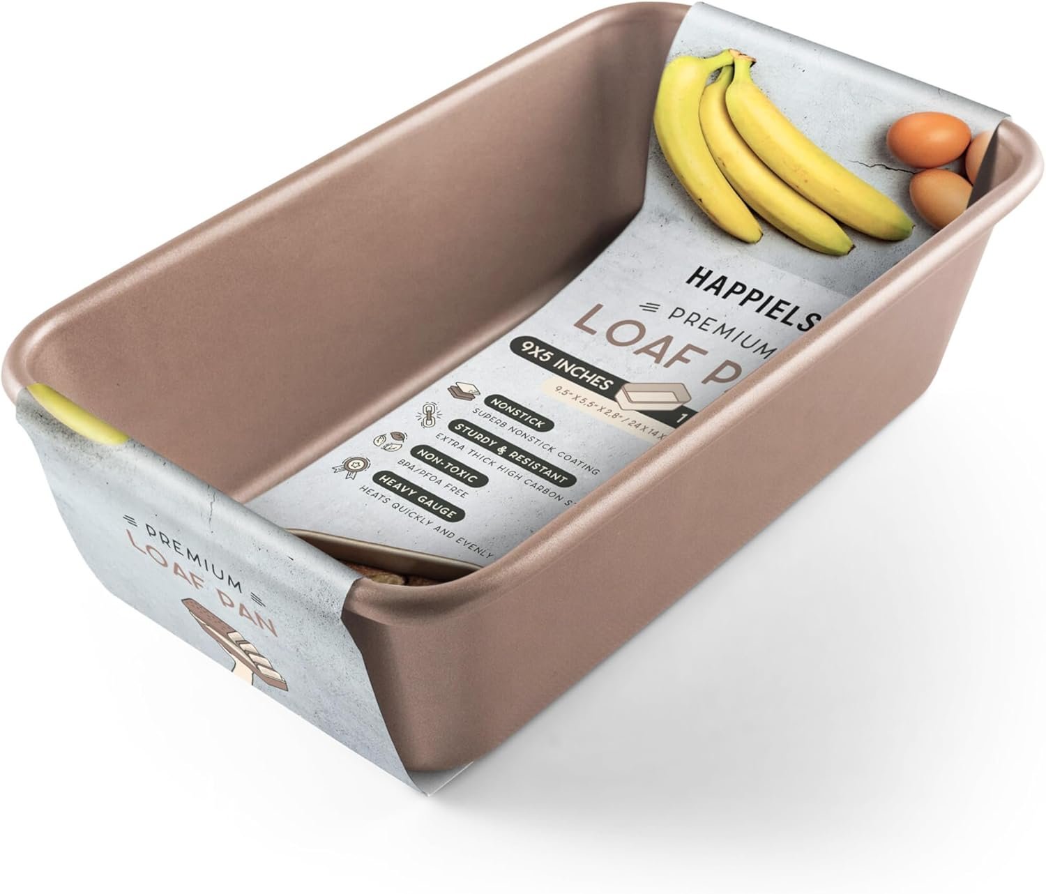 HAPPIELS 5 x 9 inch Nonstick Loaf Pan 1lb for Oven Baking, PFOA & BPA Free | | Non-Toxic – High Carbon Steel – Gold – Banana Bread Mold